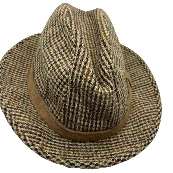 Vintage Borsalino Mens Brown Tweed Wide Brim Fitted Grandpa Fedora Hat Sz 7 3/8 - Picture 2 of 12